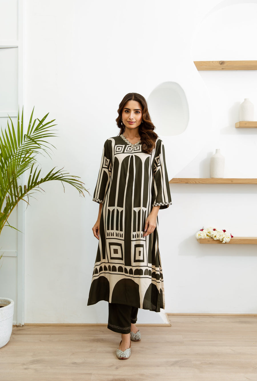 Women's Green Rayon Kurta, Divider Palazzo - Shop authentic Indian Women's Fashion by Nehamta