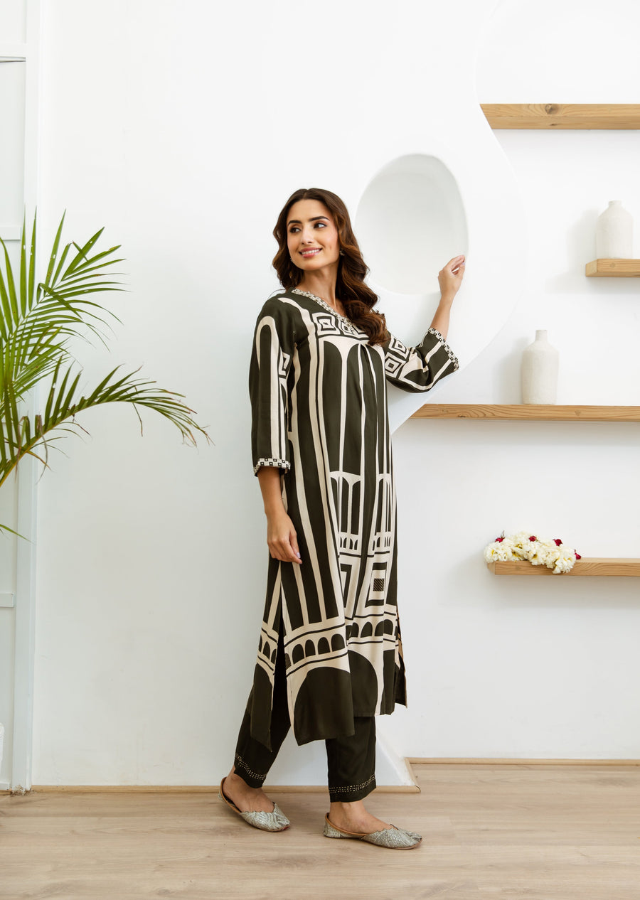Women's Green Rayon Kurta, Divider Palazzo - Shop authentic Indian Women's Fashion by Nehamta