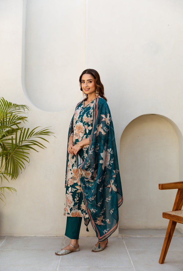 Women's Green Cotton Kurta, Pant  and Dupatta Set - Shop authentic Indian Women's Fashion by Nehamta