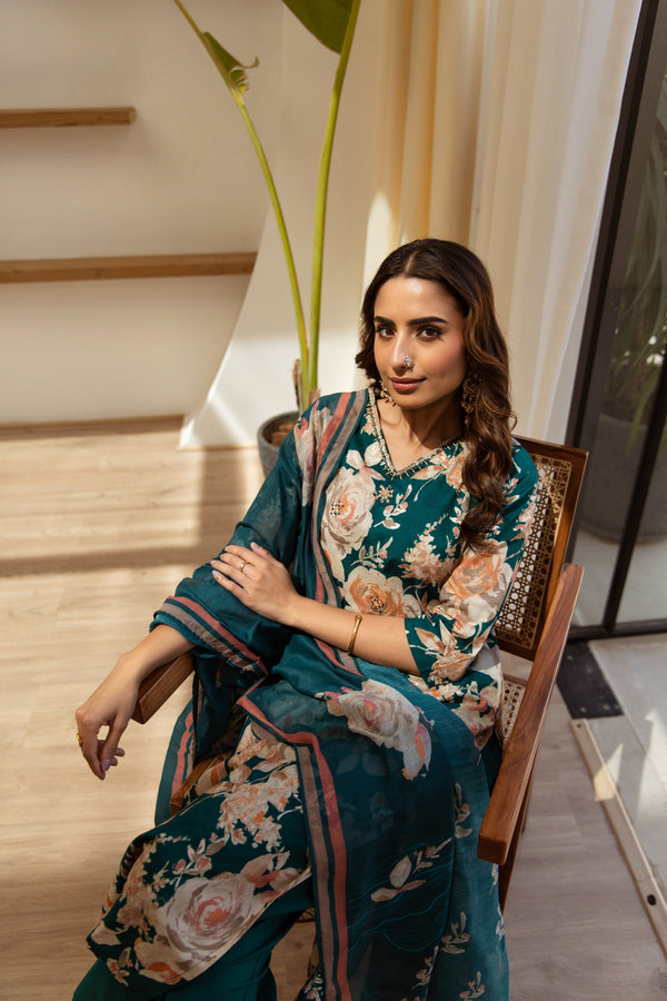 Women's Green Cotton Kurta, Pant  and Dupatta Set - Shop authentic Indian Women's Fashion by Nehamta