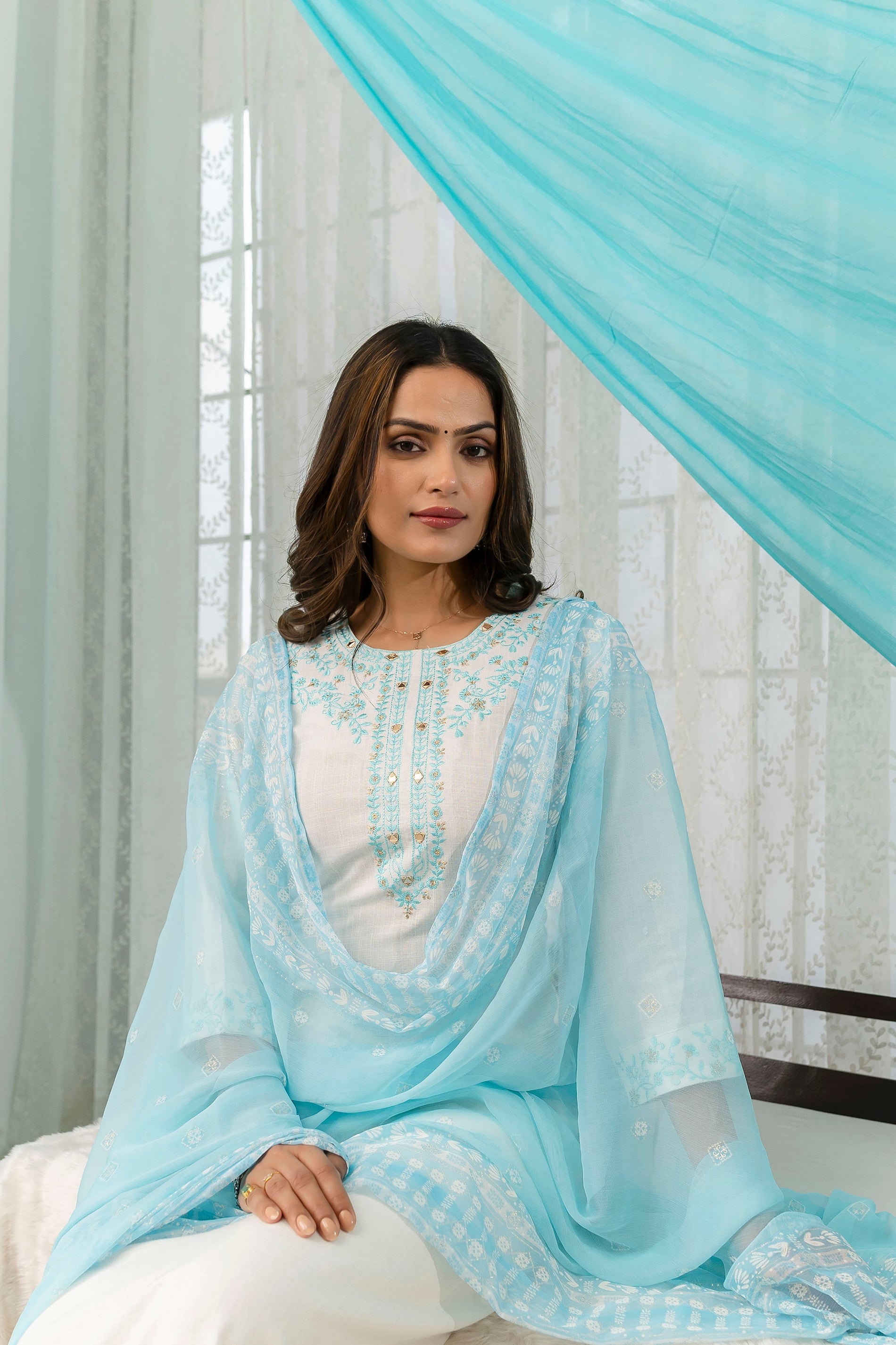 Women's White Rayon Kurta Afghani Salwarand Dupatta Set - Shop authentic Indian Women's Fashion by Nehamta