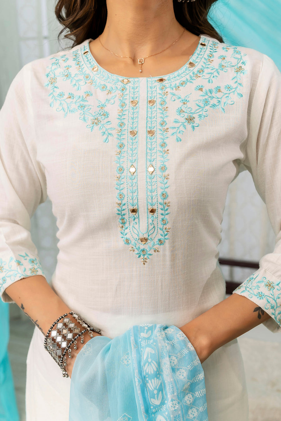 Women's White Rayon Kurta Afghani Salwarand Dupatta Set - Shop authentic Indian Women's Fashion by Nehamta
