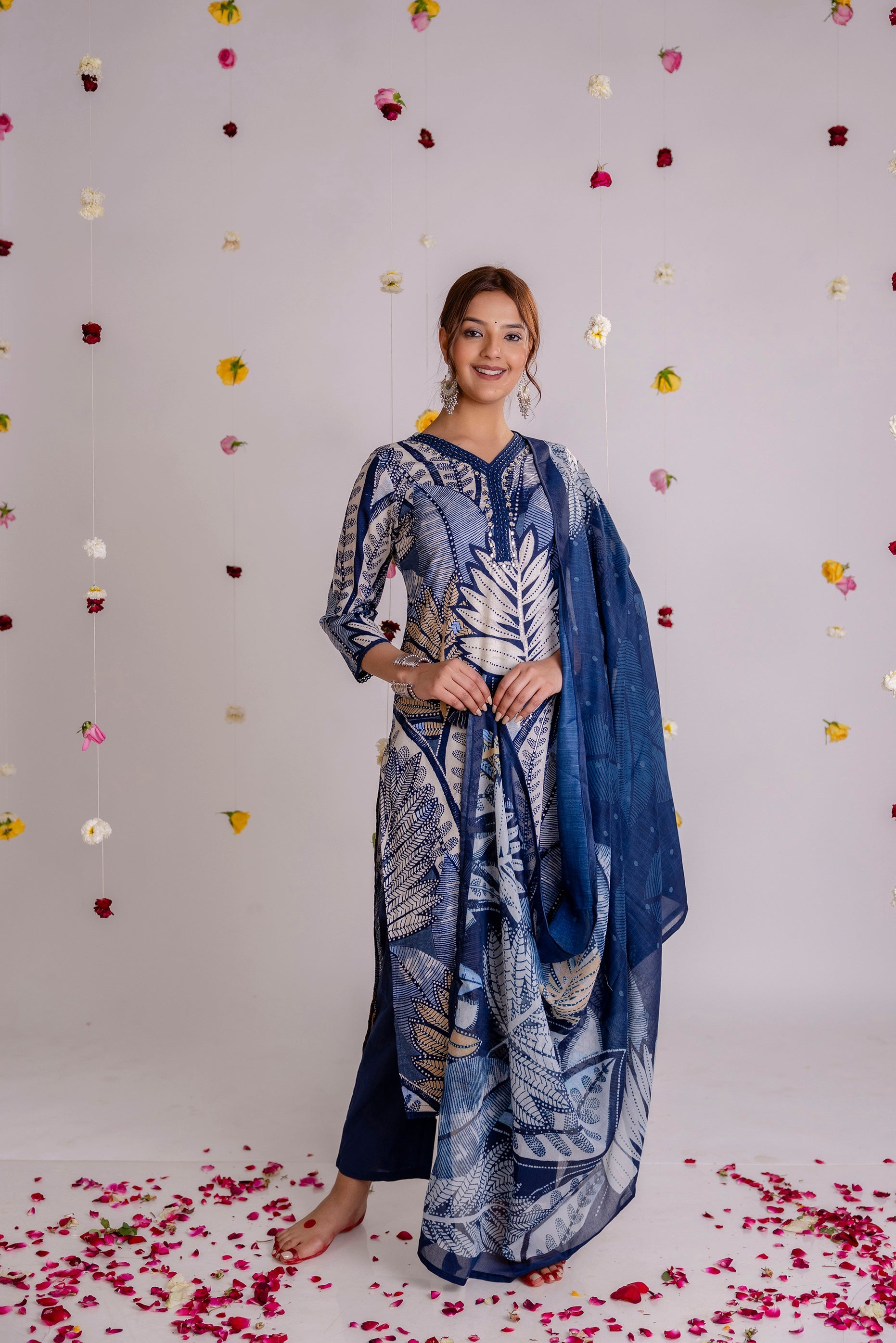 Women's Blue Cotton Kurta Pantand Dupatta Set - Shop authentic Indian Women's Fashion by Nehamta