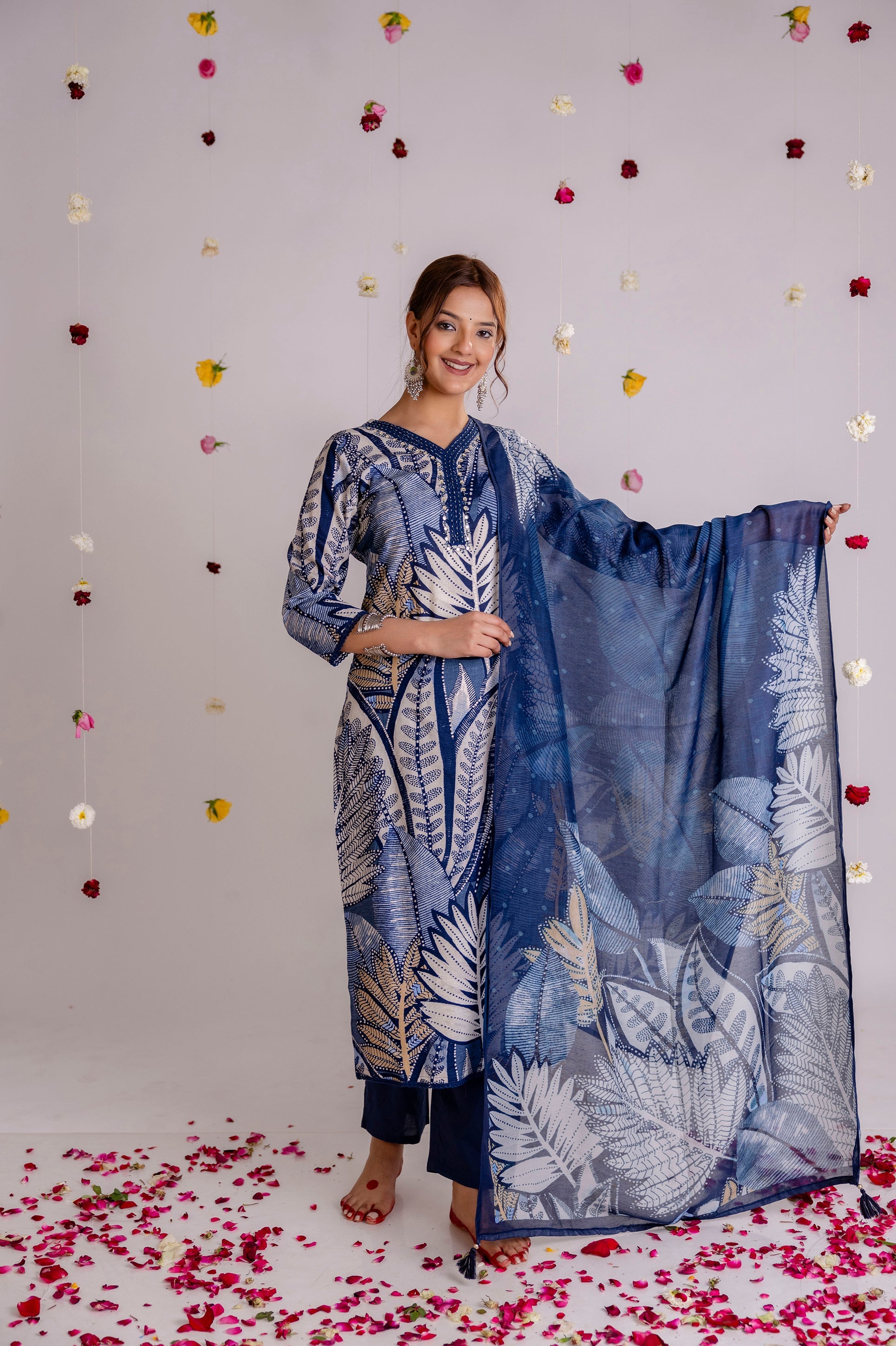 Women's Blue Cotton Kurta Pantand Dupatta Set - Shop authentic Indian Women's Fashion by Nehamta