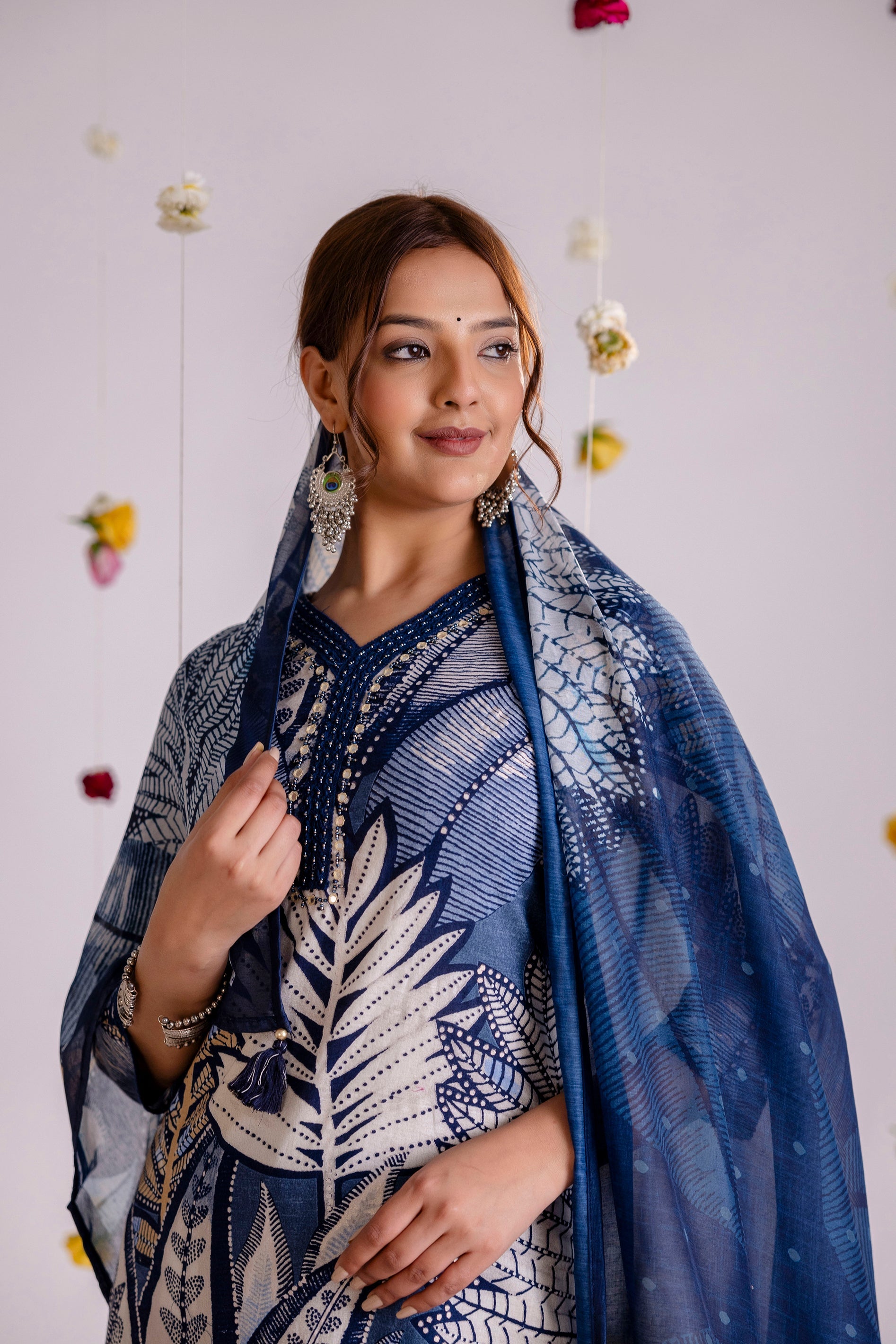 Women's Blue Cotton Kurta Pantand Dupatta Set - Shop authentic Indian Women's Fashion by Nehamta