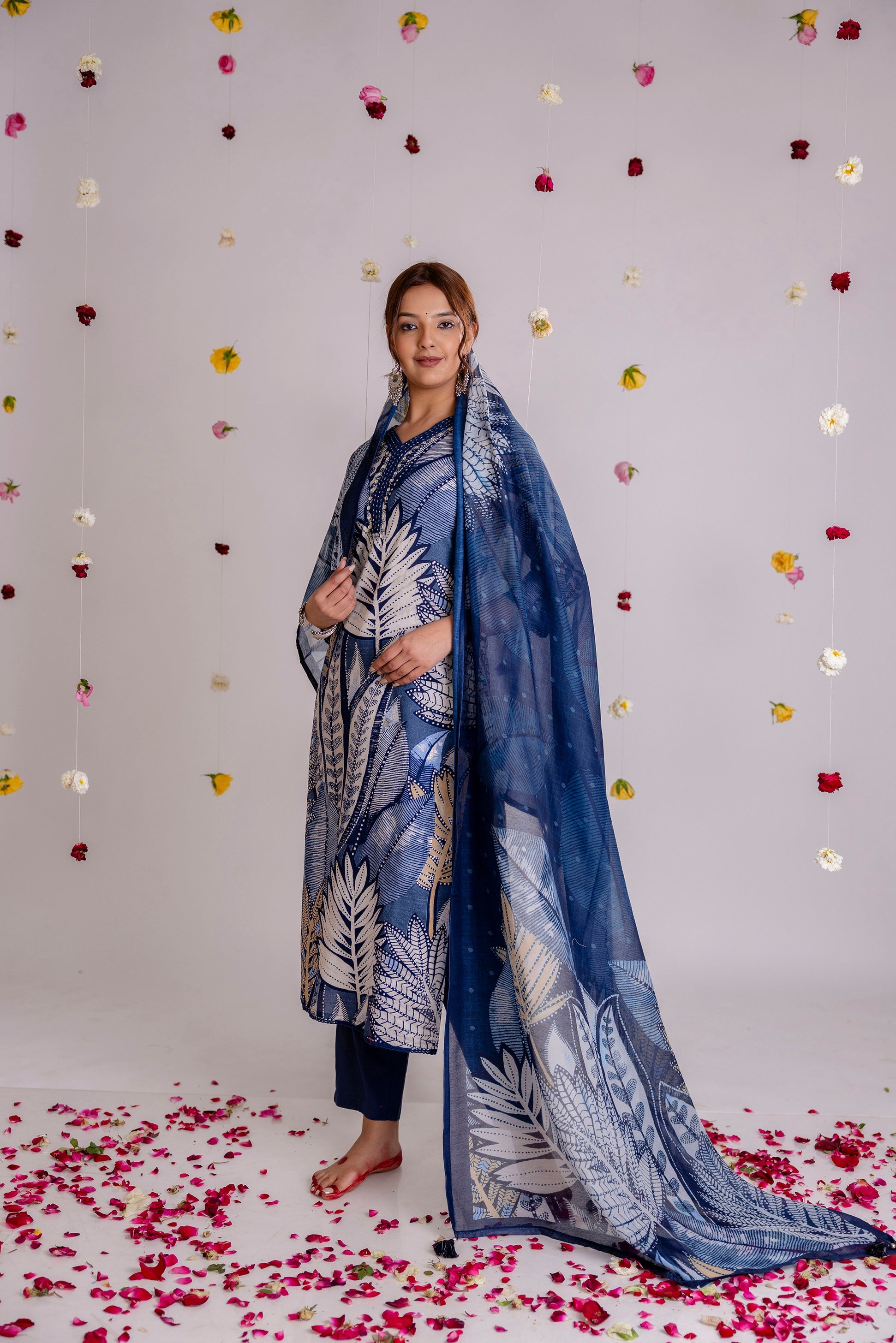 Women's Blue Cotton Kurta Pantand Dupatta Set - Shop authentic Indian Women's Fashion by Nehamta