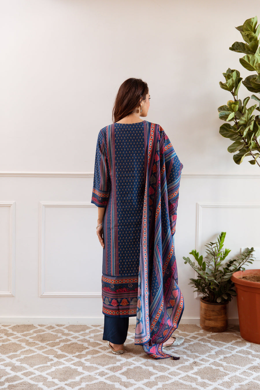 Women's Blue Maslin Kurta, Pant & Dupatta Set - Shop authentic Indian Women's Fashion by Nehamta