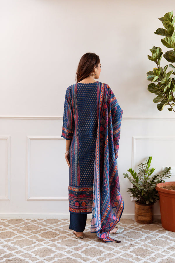 Women's Blue Maslin Kurta, Pant & Dupatta Set - Shop authentic Indian Women's Fashion by Nehamta