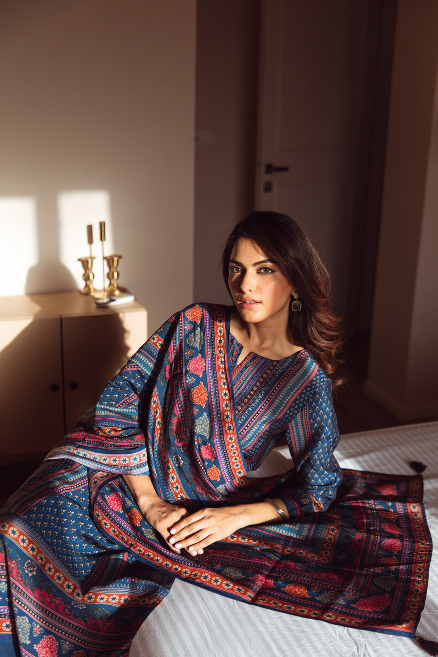 Women's Blue Maslin Kurta, Pant & Dupatta Set - Shop authentic Indian Women's Fashion by Nehamta