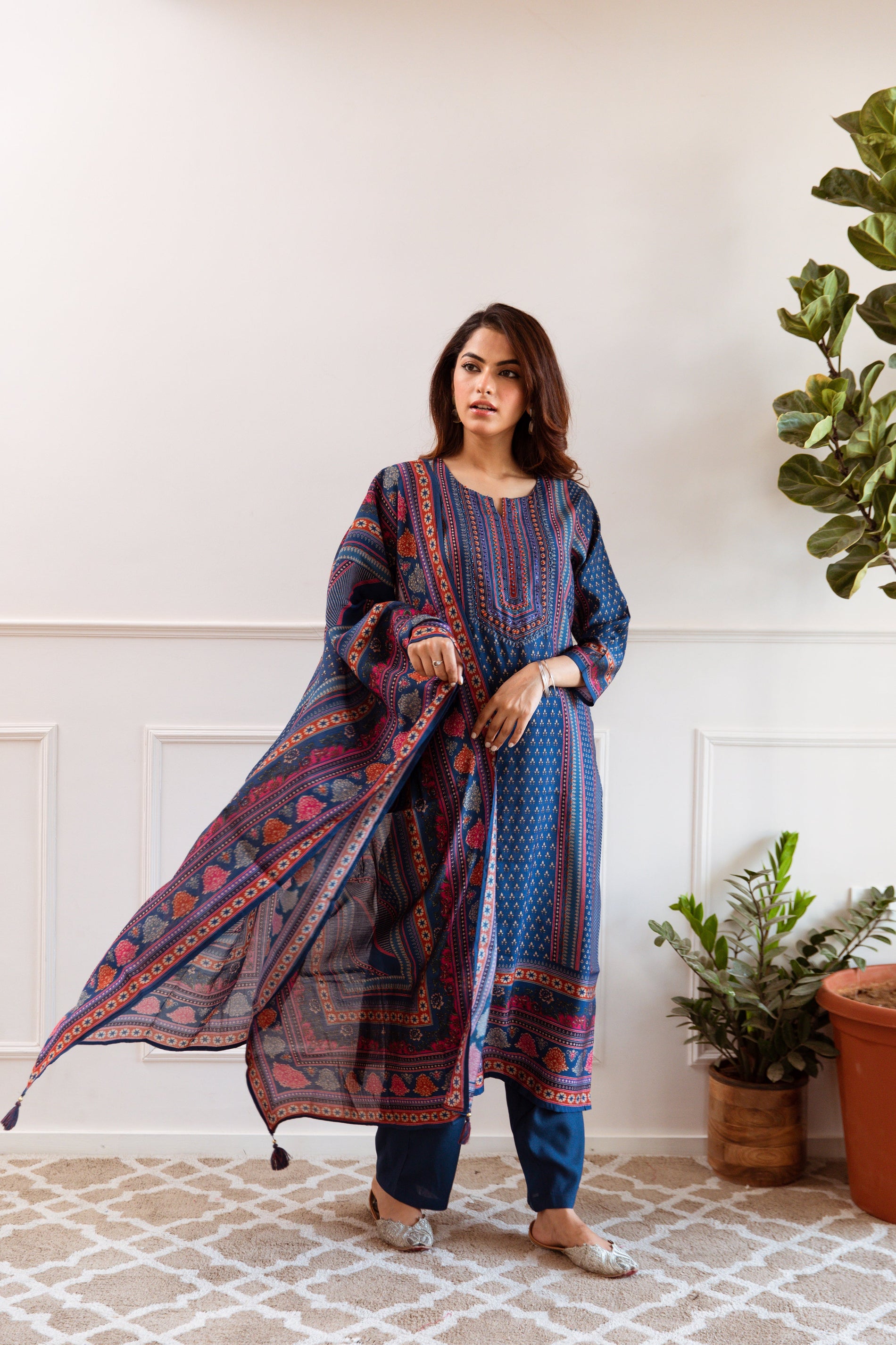 Women's Blue Maslin Kurta, Pant & Dupatta Set - Shop authentic Indian Women's Fashion by Nehamta