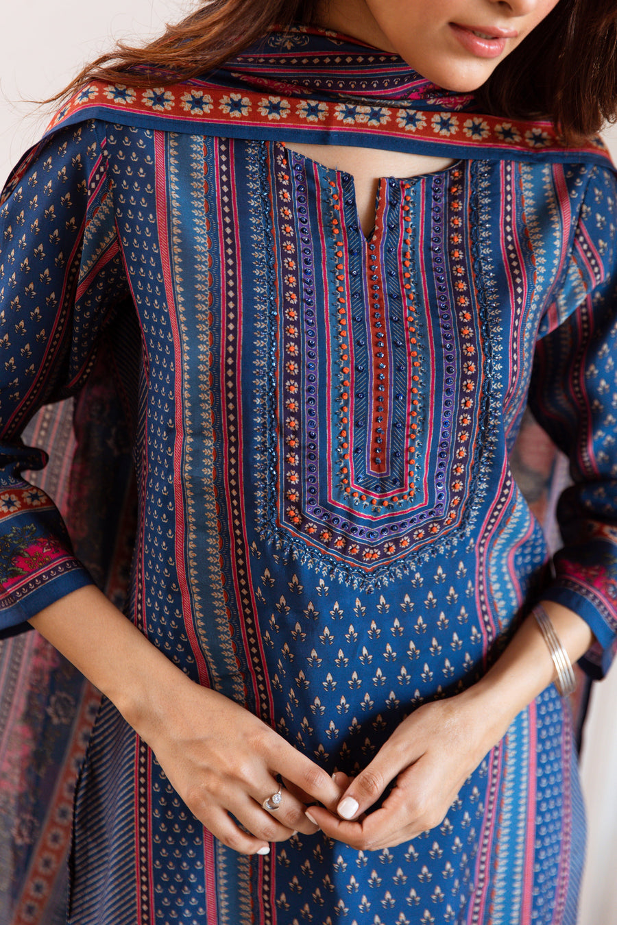 Women's Blue Maslin Kurta, Pant & Dupatta Set - Shop authentic Indian Women's Fashion by Nehamta