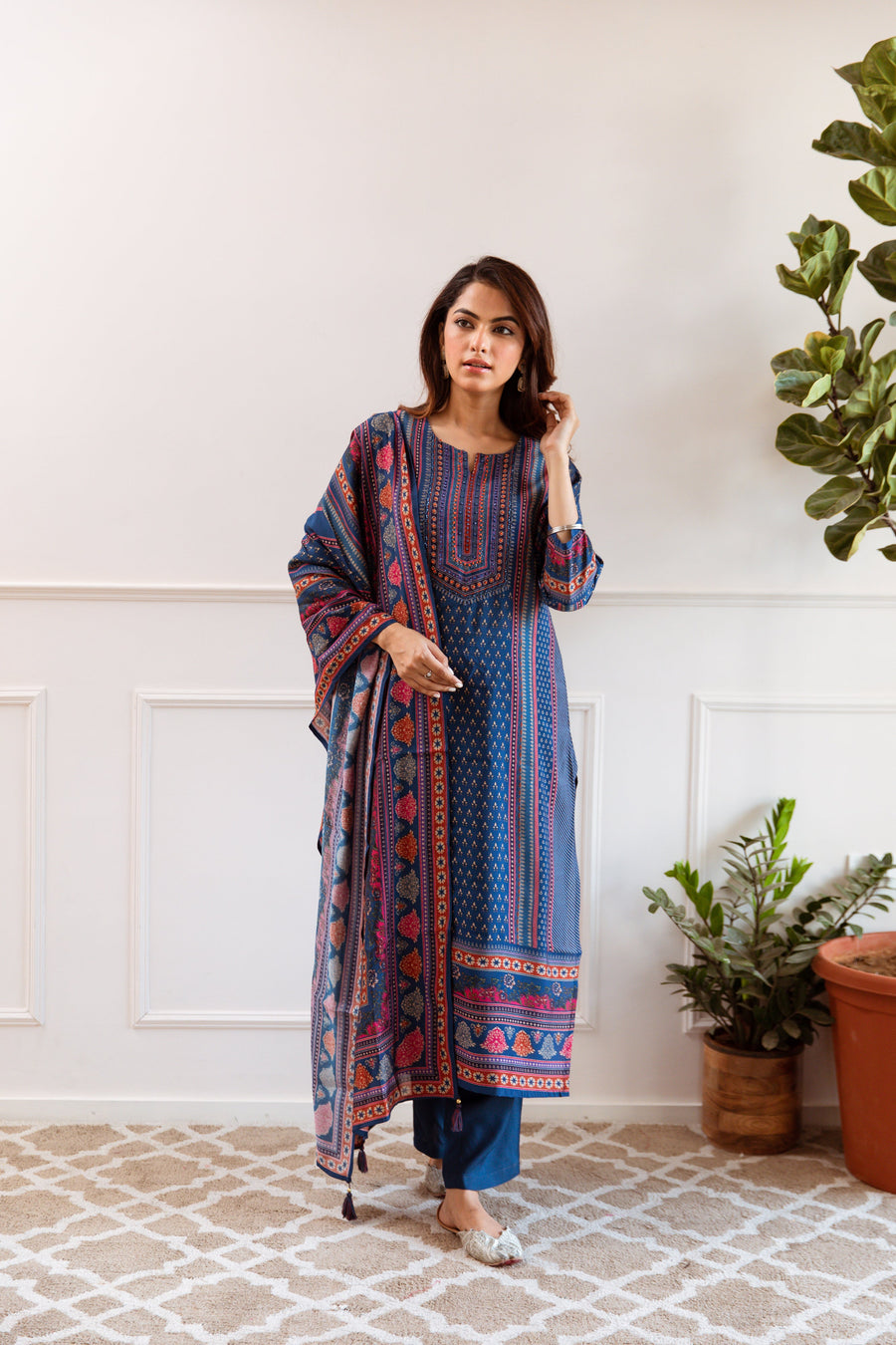 Women's Blue Maslin Kurta, Pant & Dupatta Set - Shop authentic Indian Women's Fashion by Nehamta