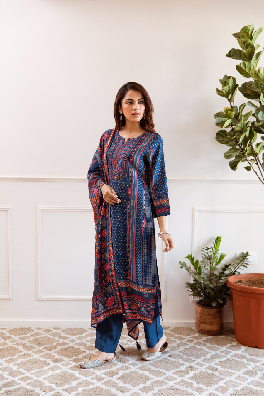 Women's Blue Maslin Kurta, Pant & Dupatta Set - Shop authentic Indian Women's Fashion by Nehamta