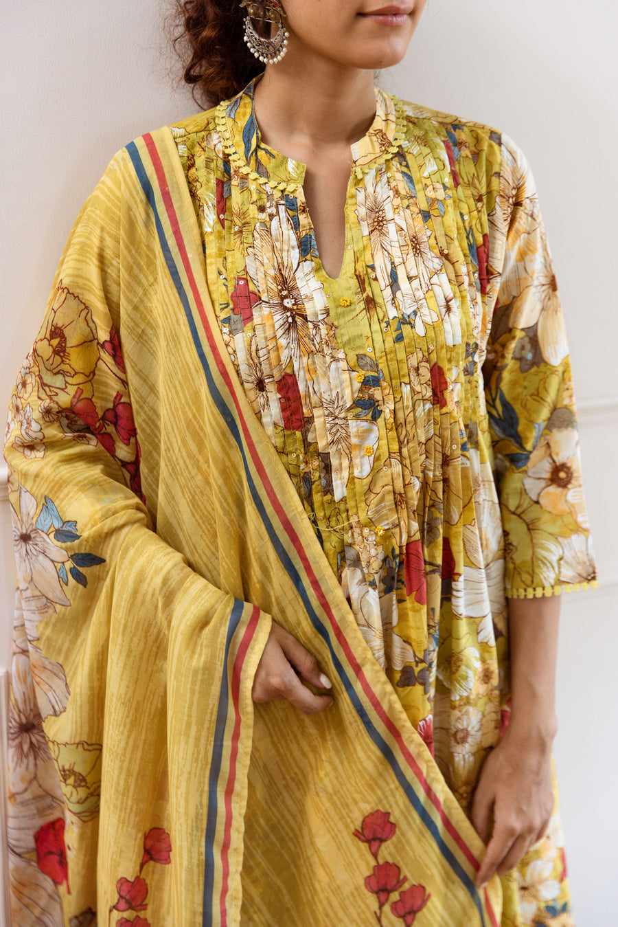 Women's Yellow Cotton Kurta, Pant & Dupatta Set - Shop authentic Indian Women's Fashion by Nehamta