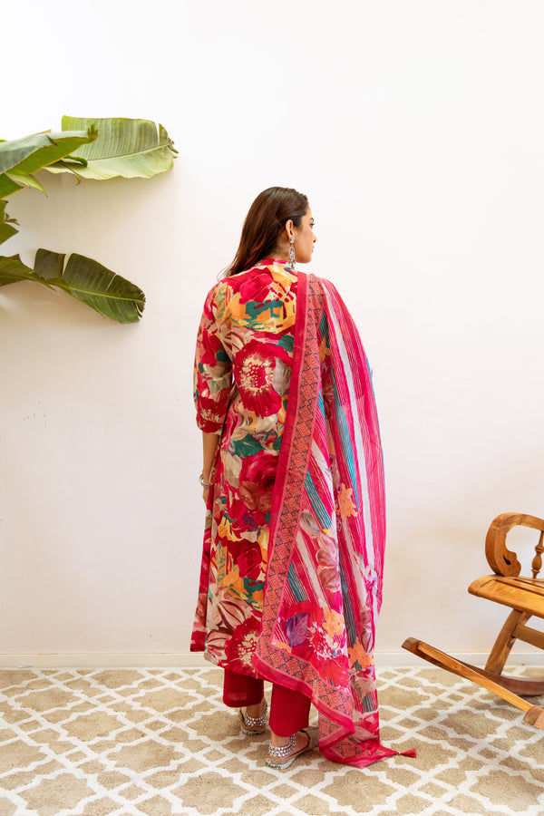 Women's Rani Pink Cotton Kurta, Pant & Dupatta Set - Shop authentic Indian Women's Fashion by Nehamta