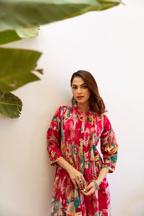 Women's Rani Pink Cotton Kurta, Pant & Dupatta Set - Shop authentic Indian Women's Fashion by Nehamta