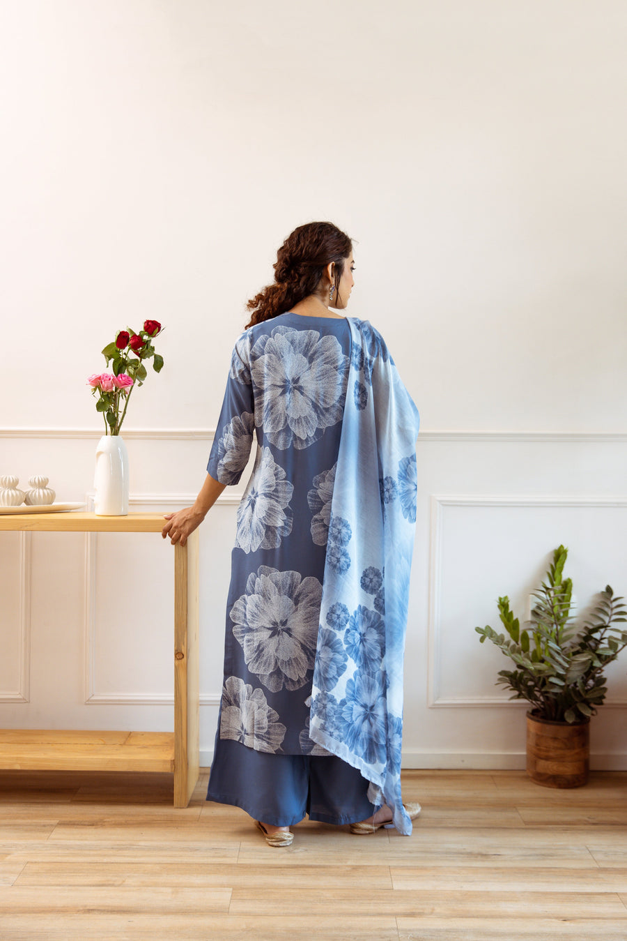 Women's Air Force Blue Rayon Kurta, Palazzo & Dupatta Set - Shop authentic Indian Women's Fashion by Nehamta