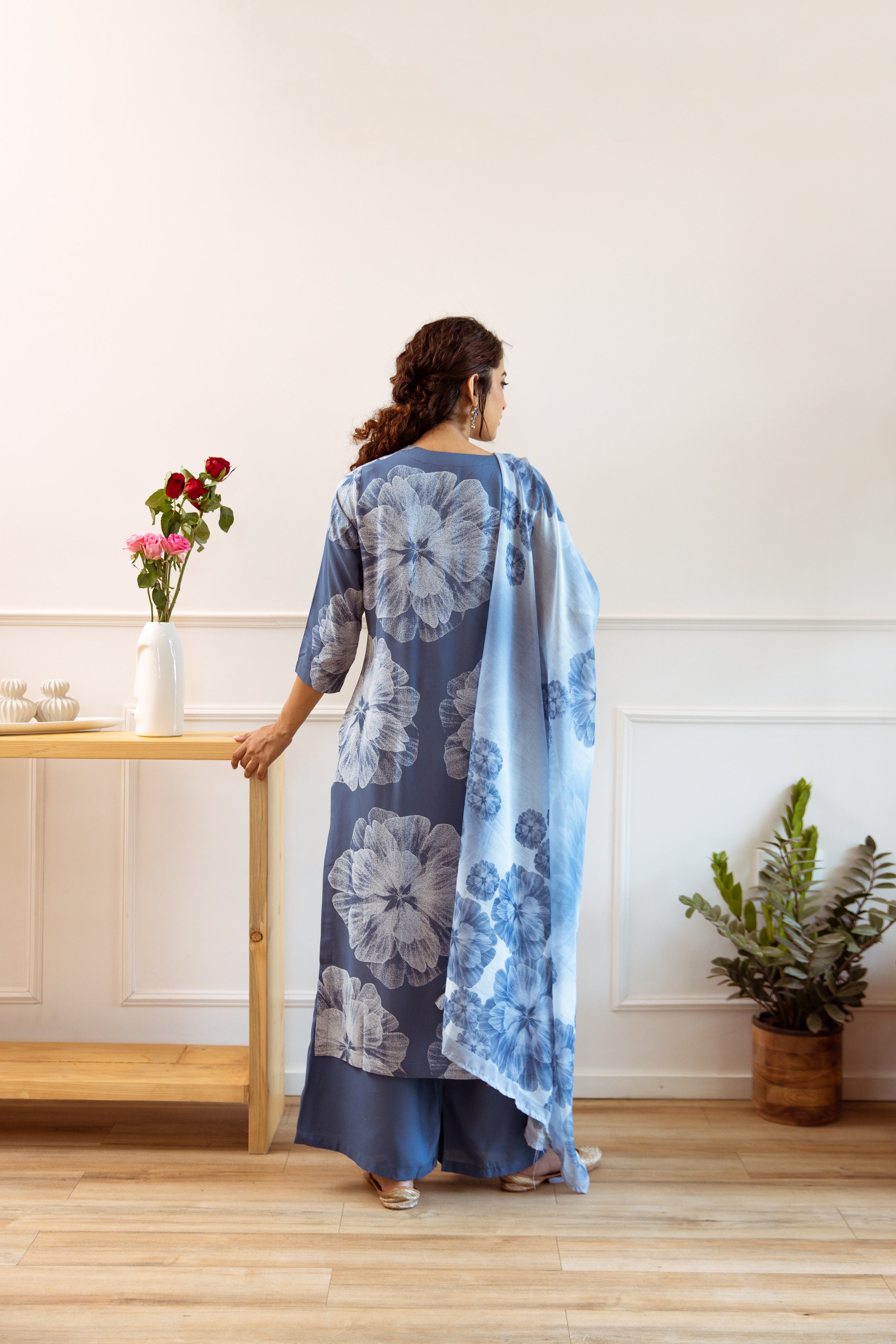 Women's Air Force Blue Rayon Kurta, Palazzo & Dupatta Set - Shop authentic Indian Women's Fashion by Nehamta