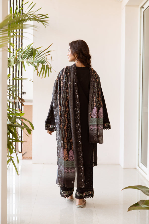 Women's Black Cotton Kurta, Palazzo & Dupatta Set - Shop authentic Indian Women's Fashion by Nehamta