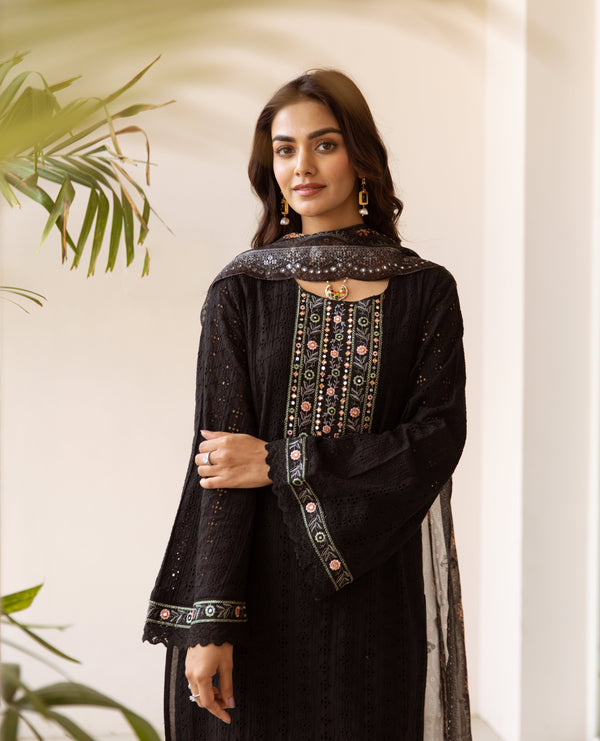 Women's Black Cotton Kurta, Palazzo & Dupatta Set - Shop authentic Indian Women's Fashion by Nehamta