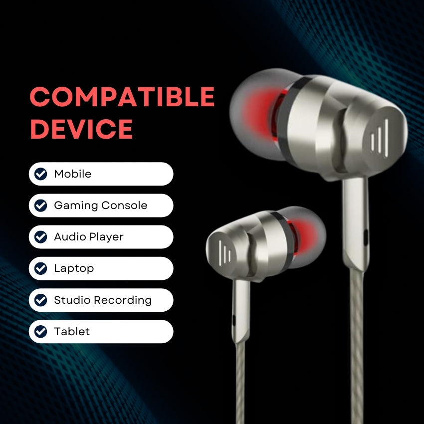 DIGIMATE Beats In Ear Wired Earphone With Mic, mm Audio Jack, 10 Mm Driver, Phone/Tablet Compatible (Silver, DGMGO5-008)