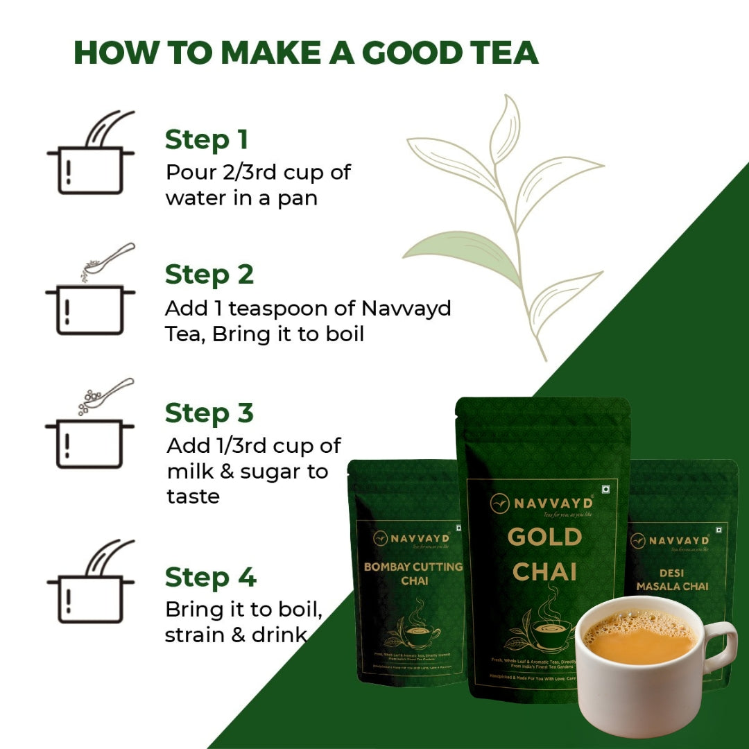 Navvayd Gold Chai | Premium Blend Of Assam Ctc And Darjeeling Leaves