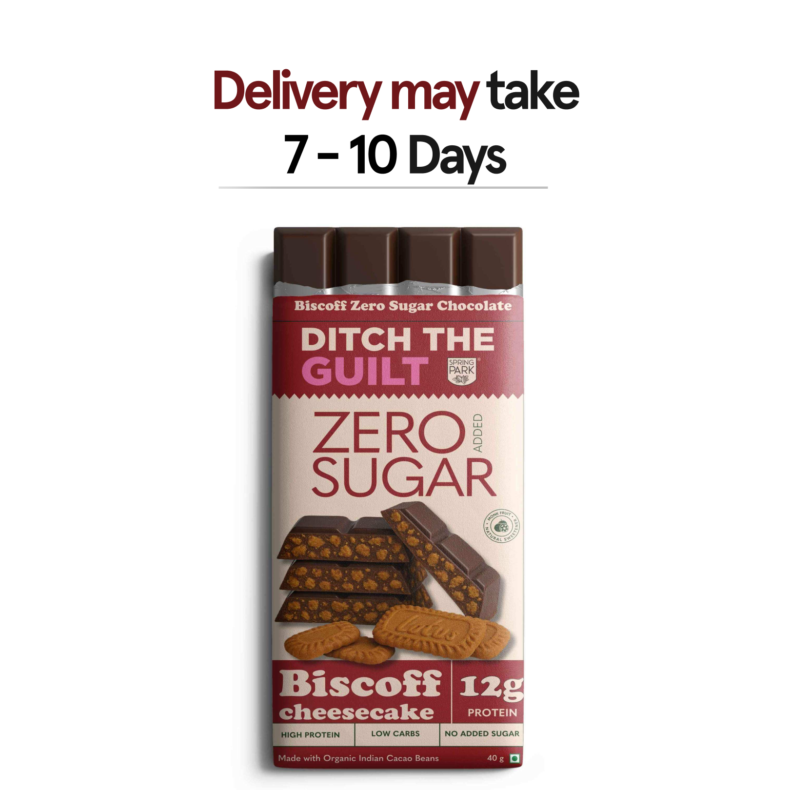 Biscoff Cheese Cake  - Sugar Free Dark Protein Chocolate -  High Protein  - 40g