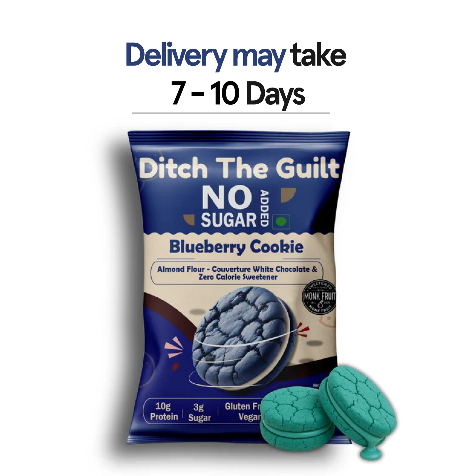 Blueberry Cheese Cake Cookie - Zero Sugar Cookies - Sattu Flour - 10g Protein I 3g Natural Sugar - No Processed Protein - Low Net Carbs - 60g