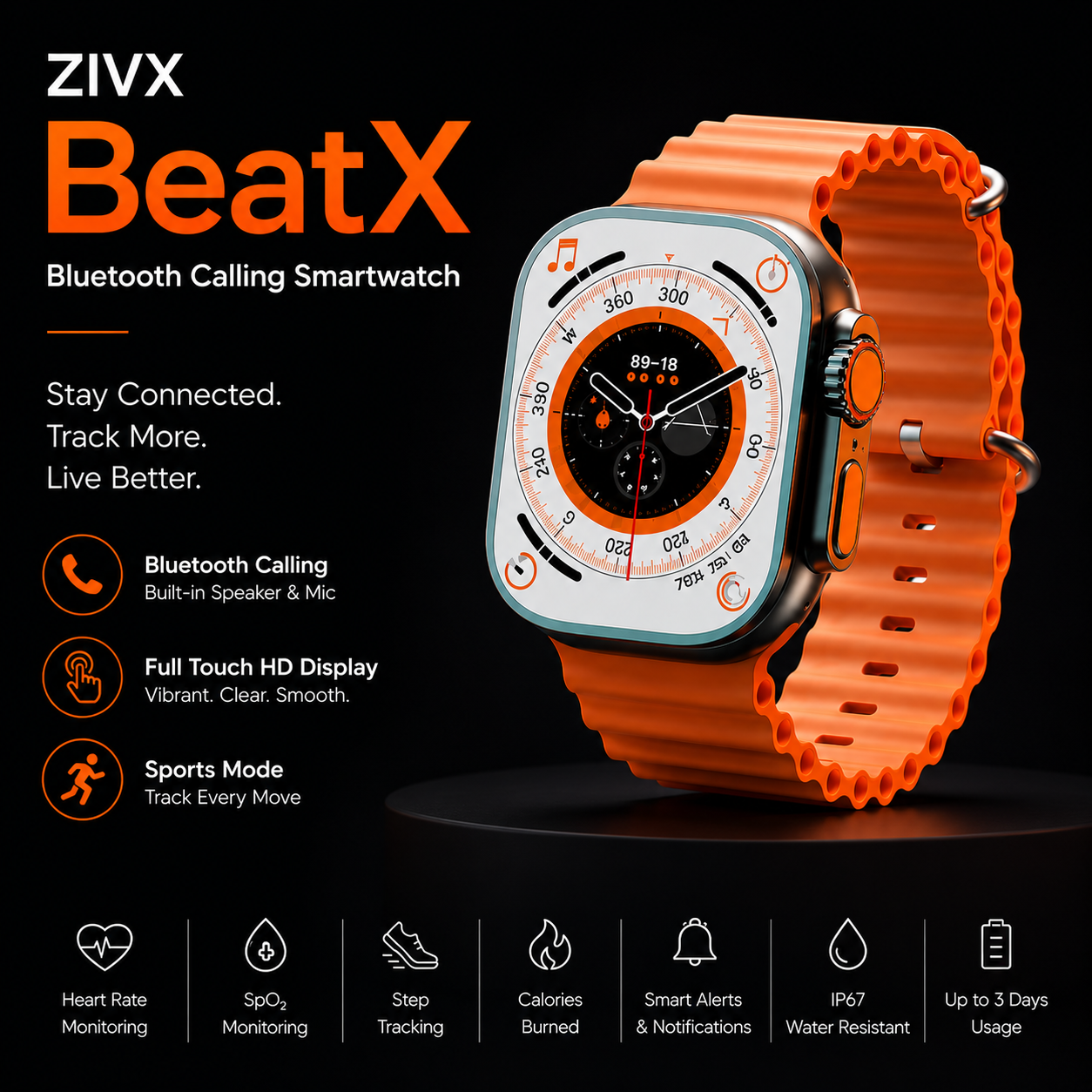 T-800 Ultra Smart Watch for Men & Women | Full Touch HD Display | Heart Rate & SpO₂ Monitor | Sports Mode | Wireless Charging | Smart Notifications | Android & iOS Compatible