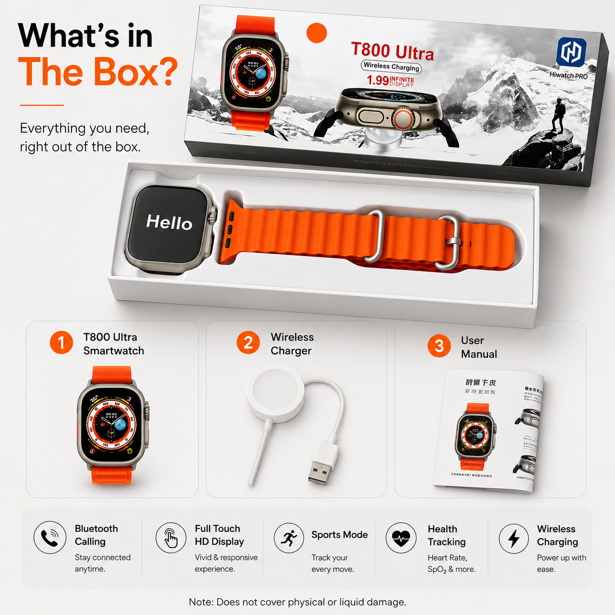 T-800 Ultra Smart Watch for Men & Women | Full Touch HD Display | Heart Rate & SpO₂ Monitor | Sports Mode | Wireless Charging | Smart Notifications | Android & iOS Compatible