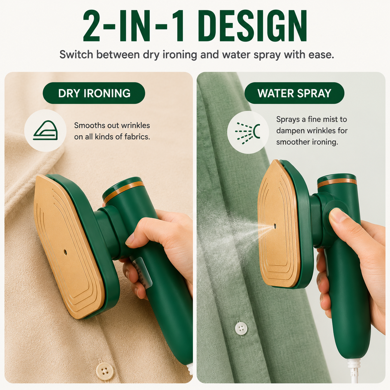 Mini Portable Iron for Clothes | Built-in Water Spray | Wet & Dry Ironing Machine for Home & Travel | Fast Heating Plate