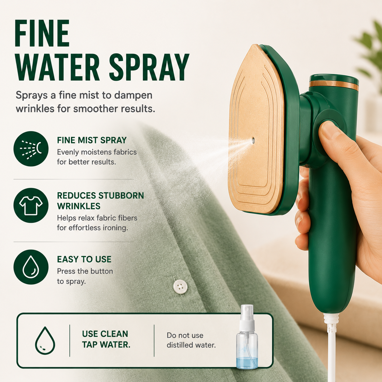 Mini Portable Iron for Clothes | Built-in Water Spray | Wet & Dry Ironing Machine for Home & Travel | Fast Heating Plate