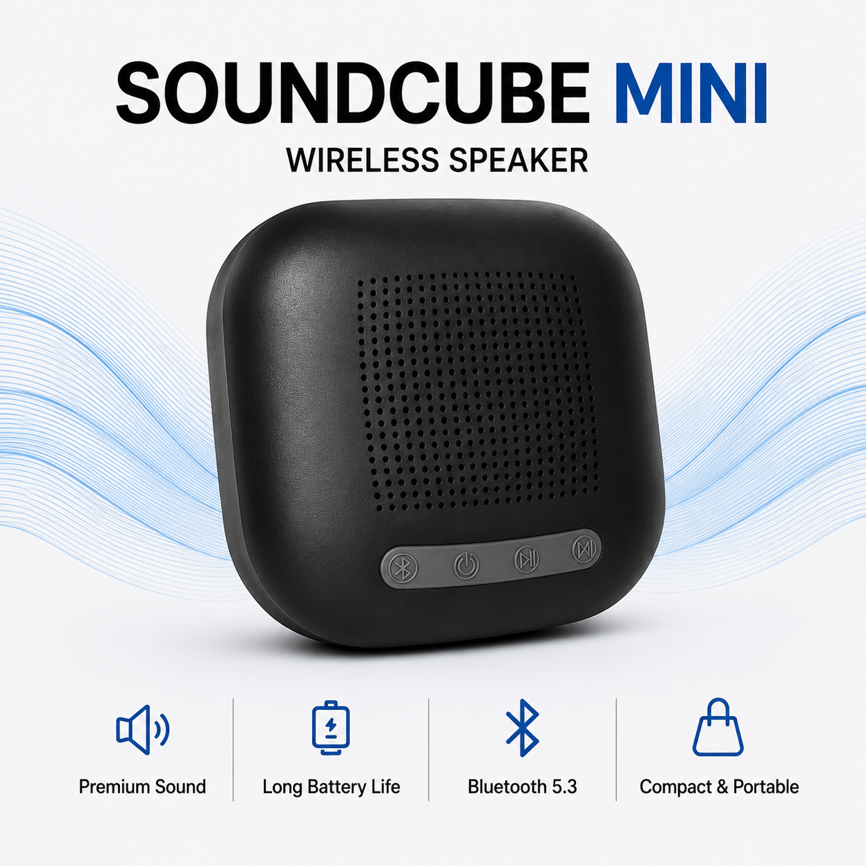 SoundCube Mini Wireless Bluetooth Speaker | 3W Clear Sound | 6+ Hours Playtime | Portable Compact Design | Easy Controls | Black