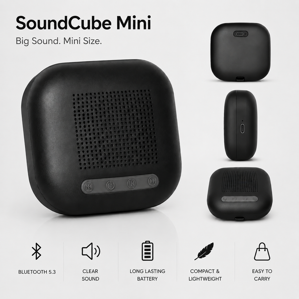 SoundCube Mini Wireless Bluetooth Speaker | 3W Clear Sound | 6+ Hours Playtime | Portable Compact Design | Easy Controls | Black