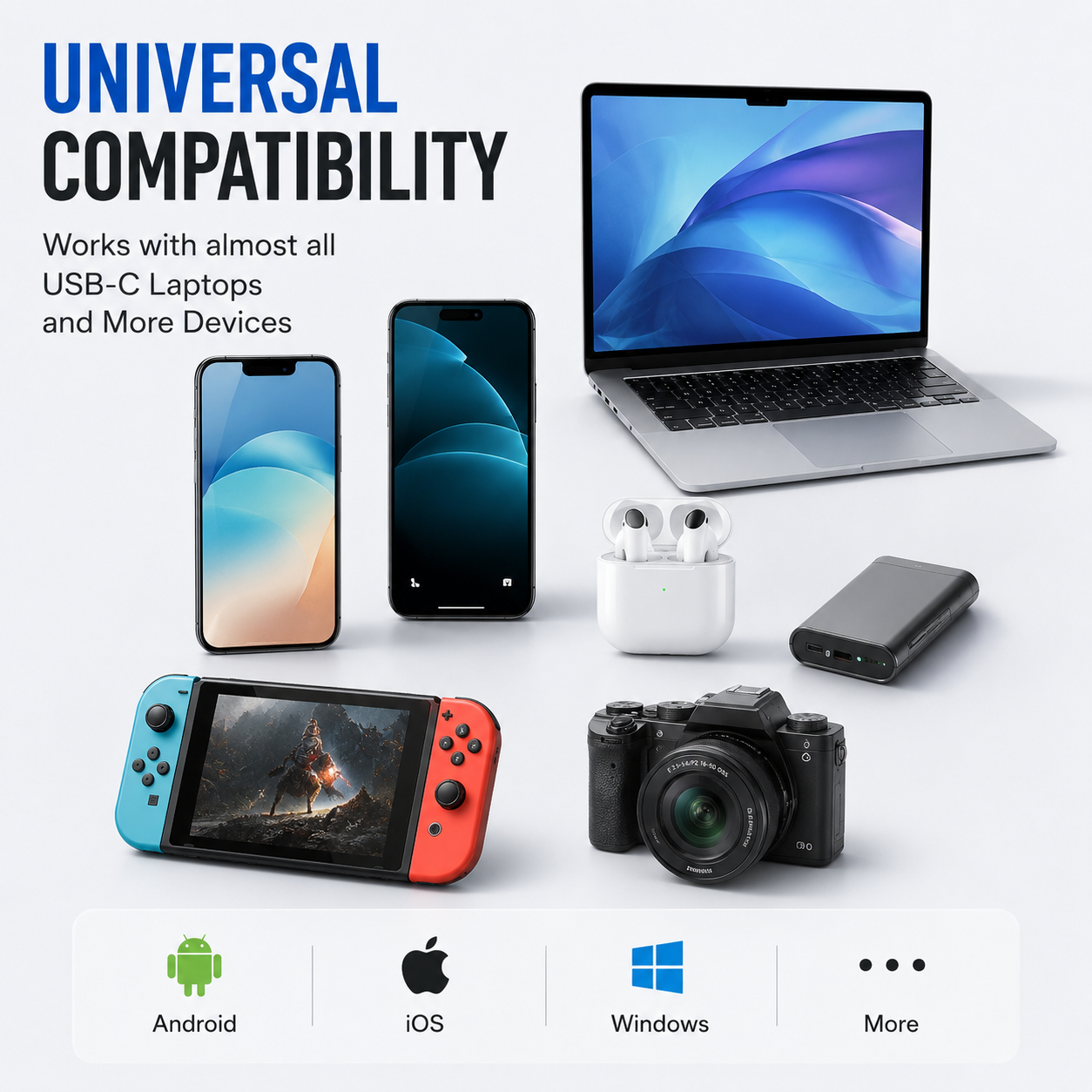 All in One 22.5W Multi-Purpose Fast Charging Data Cable Kit | Multifunctional Conversion Head | Portable Multi-Type Charging Connector - USB, TypeC & Lightning | Sim Storage with Sim Ejecting Pin | Mobile Stand | Blue & Black