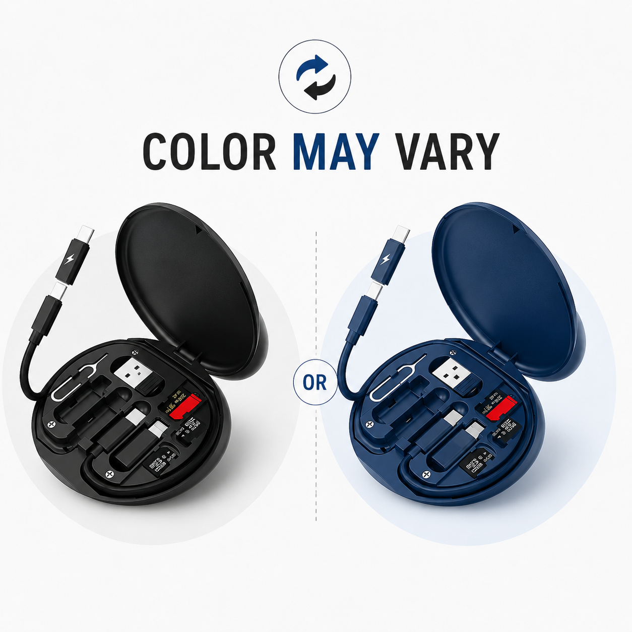 All in One 22.5W Multi-Purpose Fast Charging Data Cable Kit | Multifunctional Conversion Head | Portable Multi-Type Charging Connector - USB, TypeC & Lightning | Sim Storage with Sim Ejecting Pin | Mobile Stand | Blue & Black