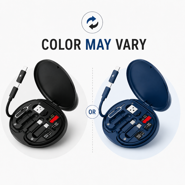 All in One 22.5W Multi-Purpose Fast Charging Data Cable Kit | Multifunctional Conversion Head | Portable Multi-Type Charging Connector - USB, TypeC & Lightning | Sim Storage with Sim Ejecting Pin | Mobile Stand | Blue & Black