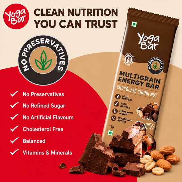 Yogabar Energy Bars Chocolate Chunk | Multigrain Energybar | Pack of 10 x 35g Energy Bars | No Preservatives