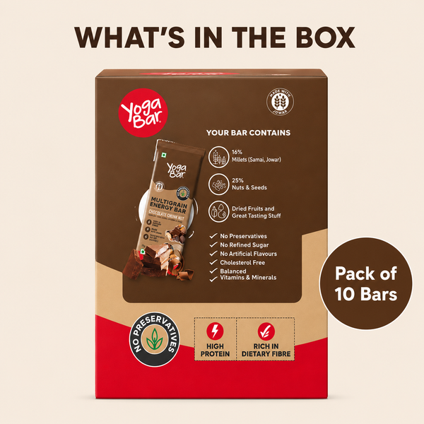 Yogabar Energy Bars Chocolate Chunk | Multigrain Energybar | Pack of 10 x 35g Energy Bars | No Preservatives