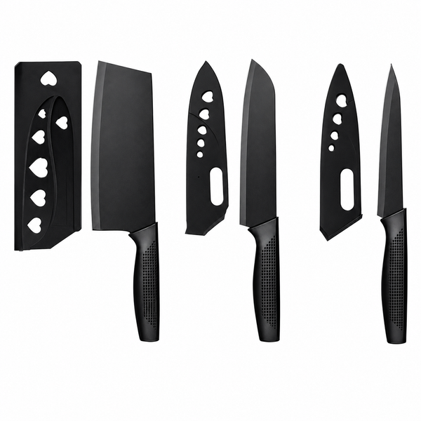 3-Piece Multipurpose Knife Set with Sheaths – Kitchen, Chef, and Fruit Knives