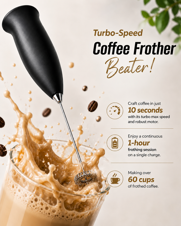 Turbo-Speed Milk Frother & Coffee Whisk – Powerful Portable Handheld Mixer