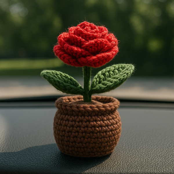 Crochet Handmade Red Rose Pot