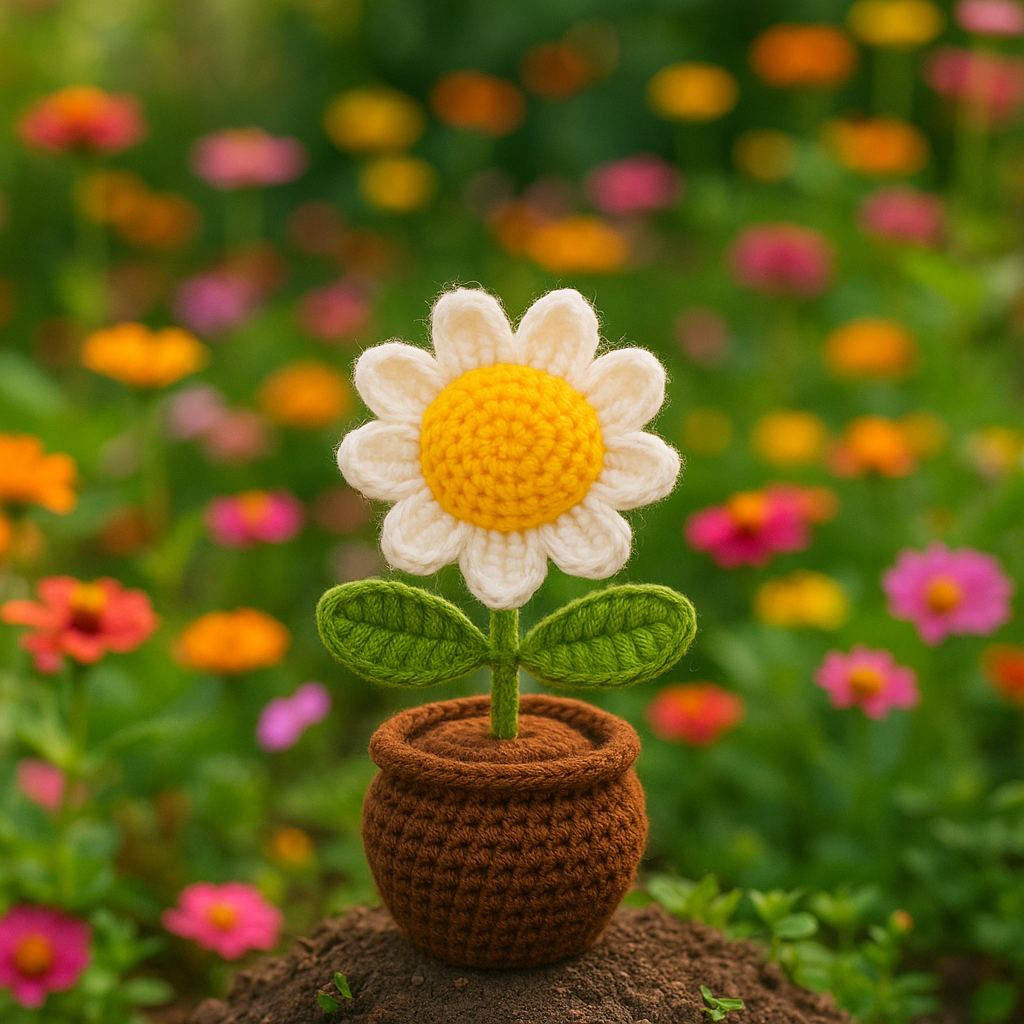 Crochet Handmade White Sunflower Pot