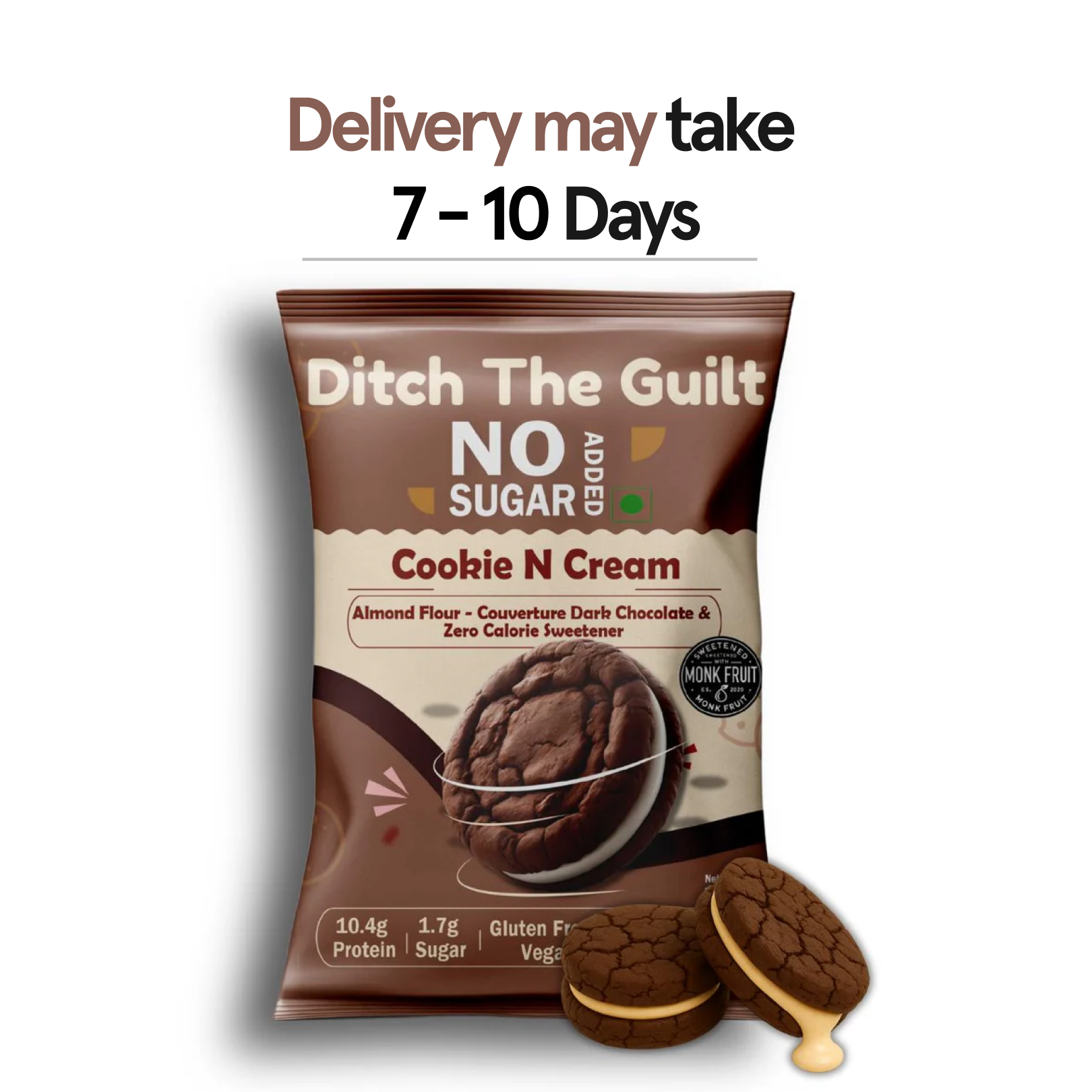 Cookie & Cream - Zero Sugar Cookies - Sattu Flour - 10g Protein I 1g Natural Sugar -  No Processed Protein - Low Net Carbs - 60g