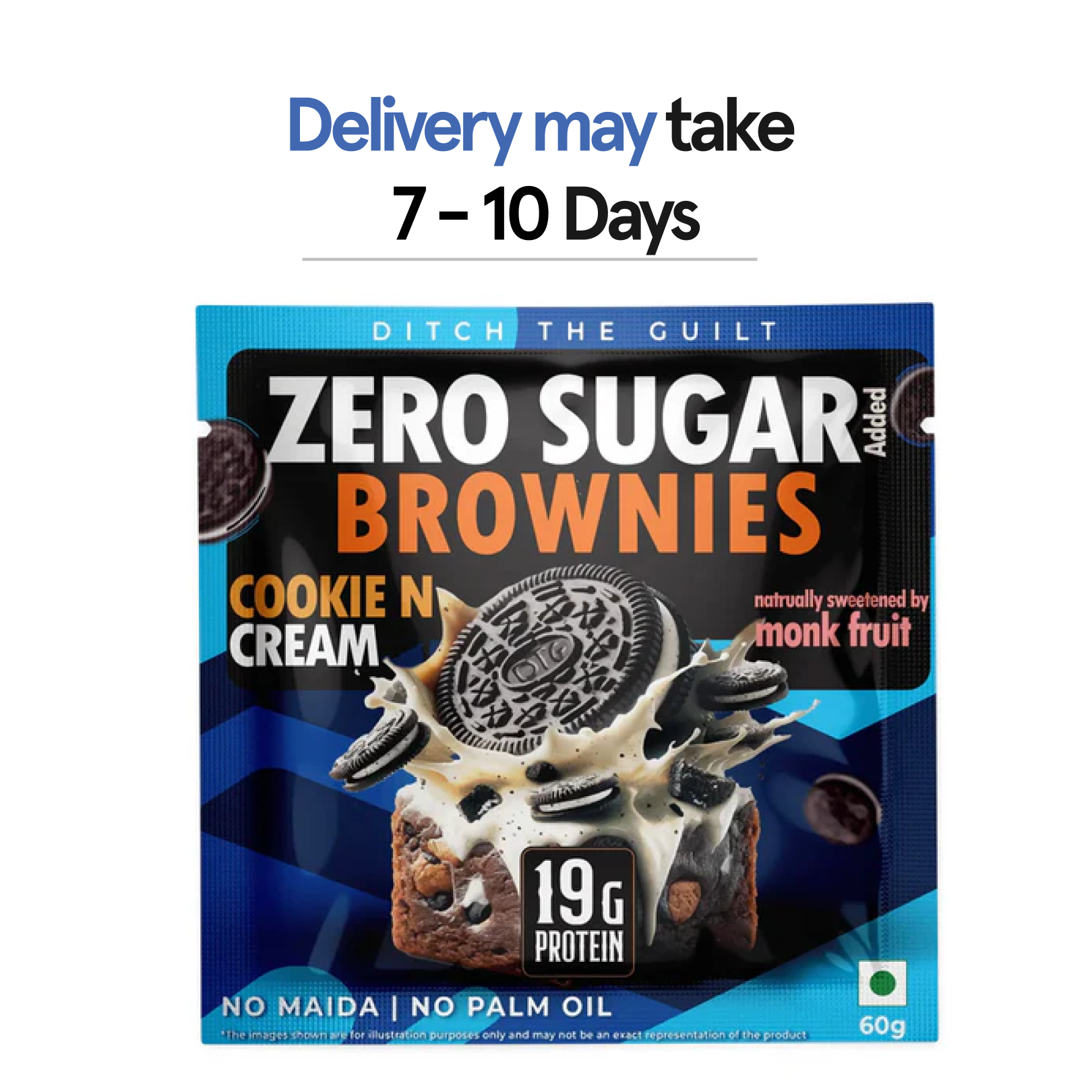 Cookie and Cream Protein Brownie - Sugar Free & High Protein, Low Net Carbs - 60g