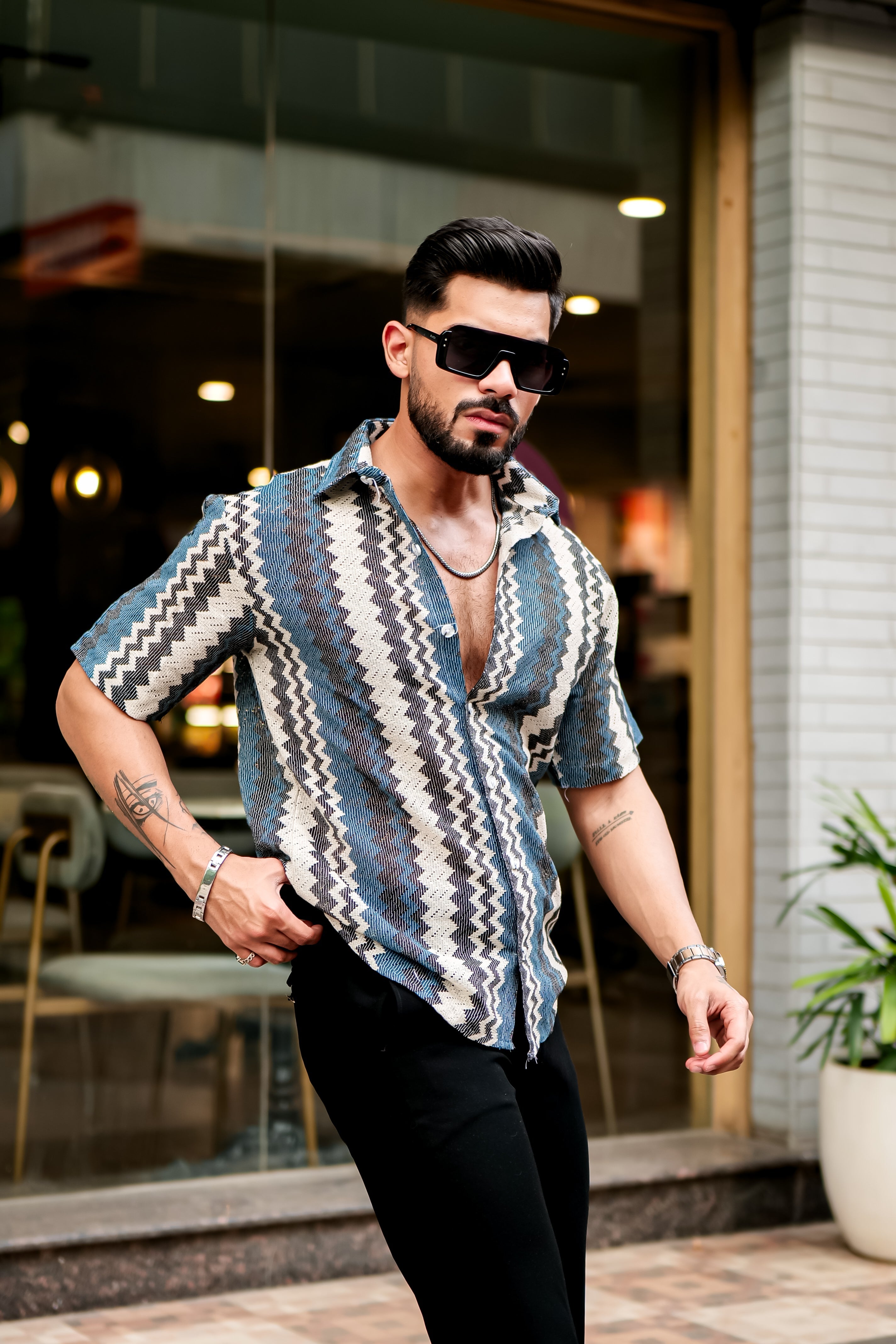 Buy Blue Zig-Zag Stripe Crochet Shirt in India at Best Price