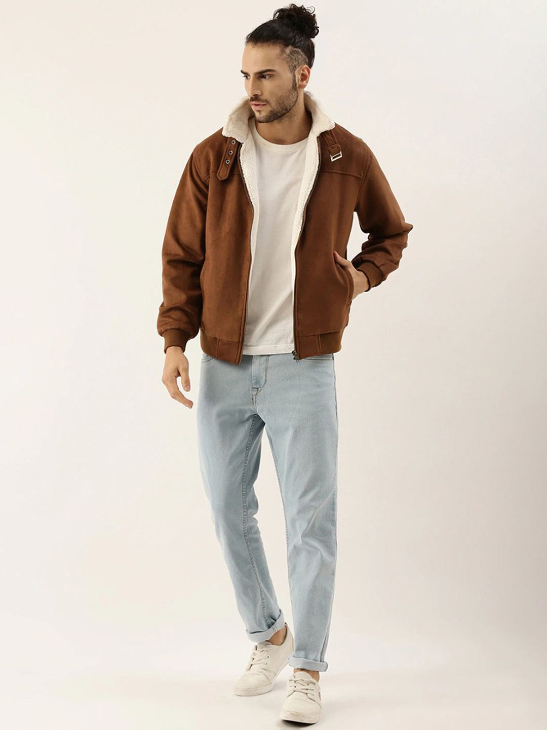 Buy Fur-Lined Suede Bomber Jacket in India at Best Price - Zop by