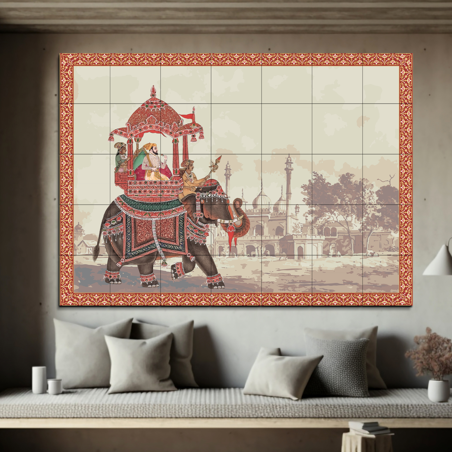 Buy Emperor Riding Royal Elephant Wood Print Wooden Wall Tiles Set ...
