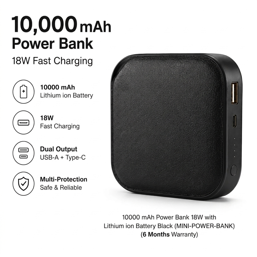 Amytel Mini Power Bank 10000mAh | 15W Fast Charging | Compact Portable Pocket Size Power Bank | Android & iOS  Compatible | 6 Months Warranty