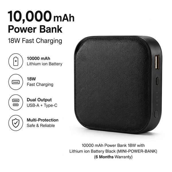 Amytel Mini Power Bank 10000mAh | 15W Fast Charging | Compact Portable Pocket Size Power Bank | Android & iOS  Compatible | 6 Months Warranty